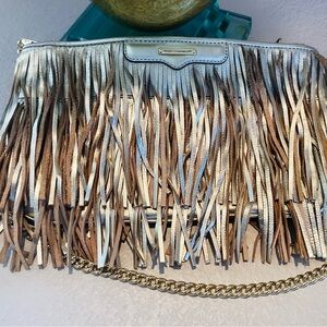 Rebecca Minkoff Gold Metallic Crossbody Bag with Fringe